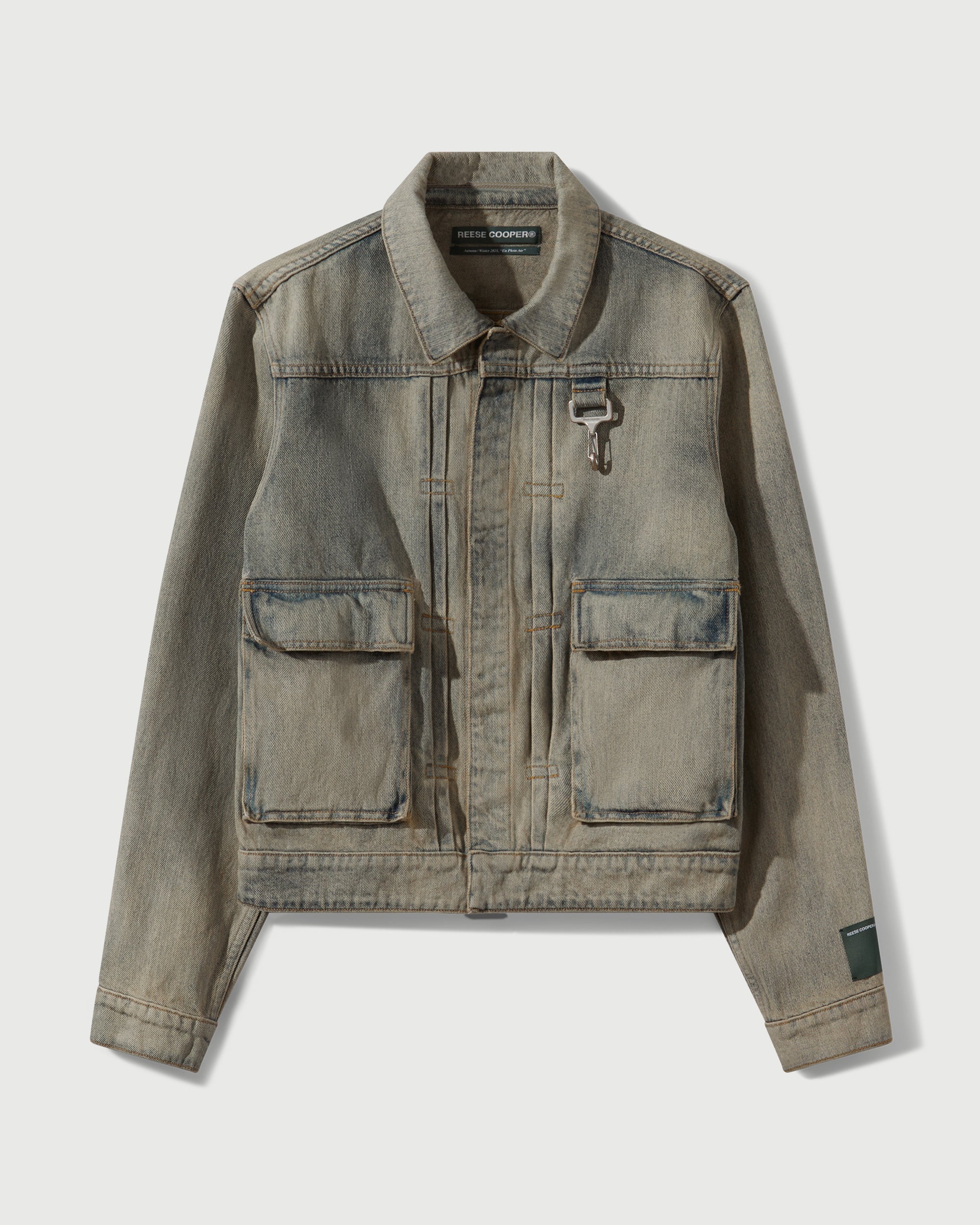 Washed Denim Concealed Button Trucker Jacket