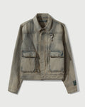 Washed Denim Concealed Button Trucker Jacket