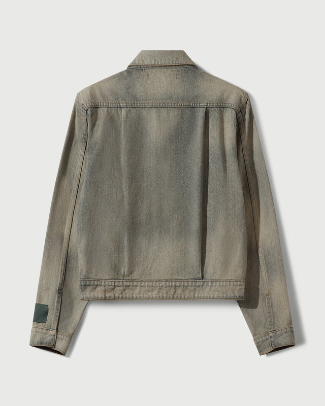 Washed Denim Concealed Button Trucker Jacket