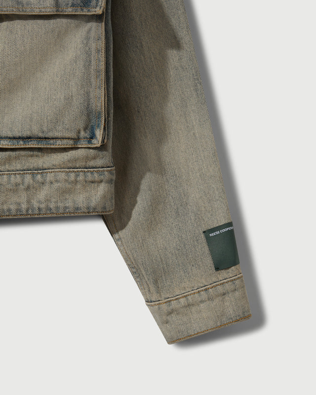 Washed Denim Concealed Button Trucker Jacket