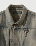 Washed Denim Concealed Button Trucker Jacket