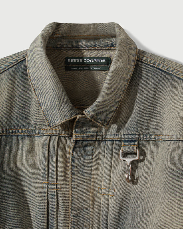 Washed Denim Concealed Button Trucker Jacket