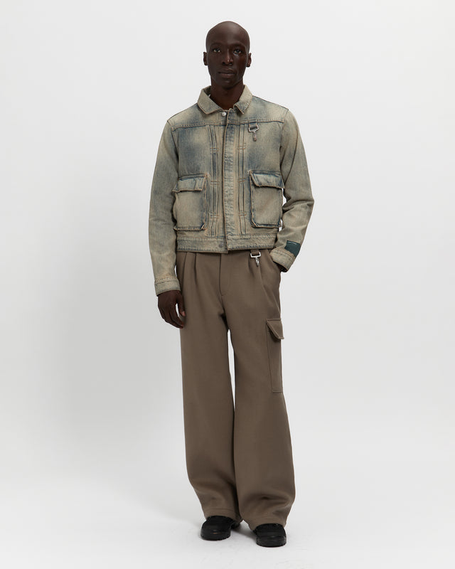 Washed Denim Concealed Button Trucker Jacket