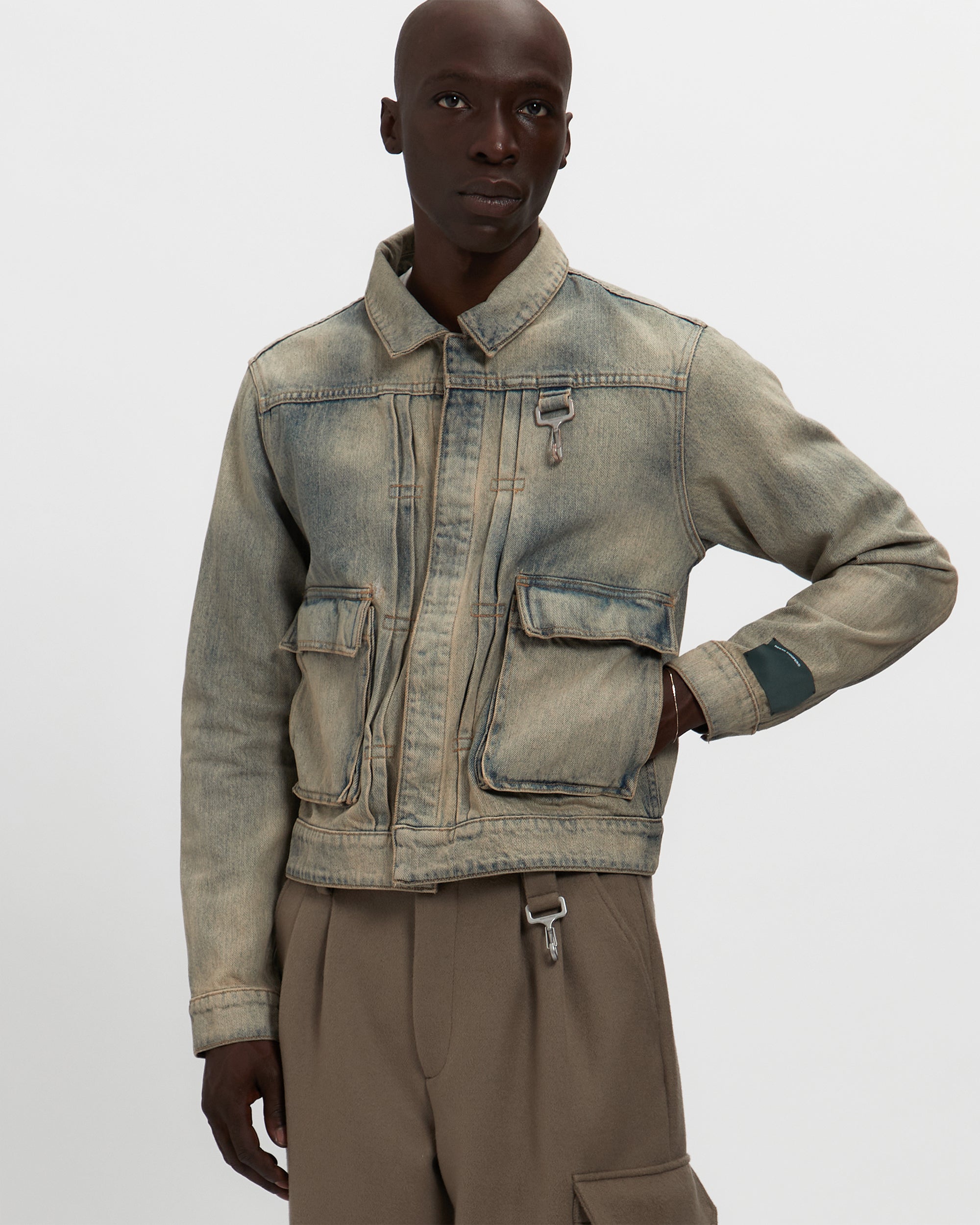 Washed Denim Concealed Button Trucker Jacket
