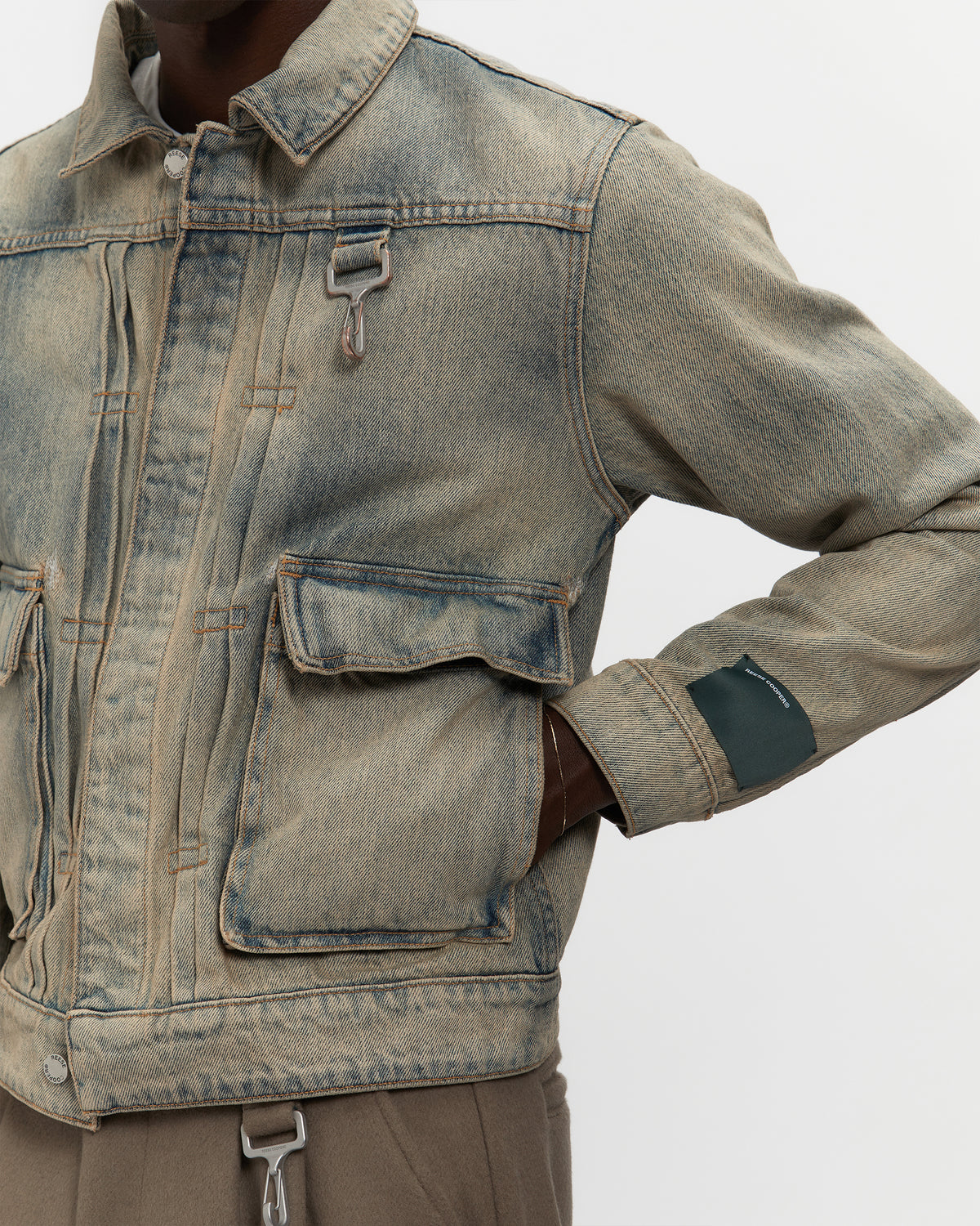 Washed Denim Concealed Button Trucker Jacket