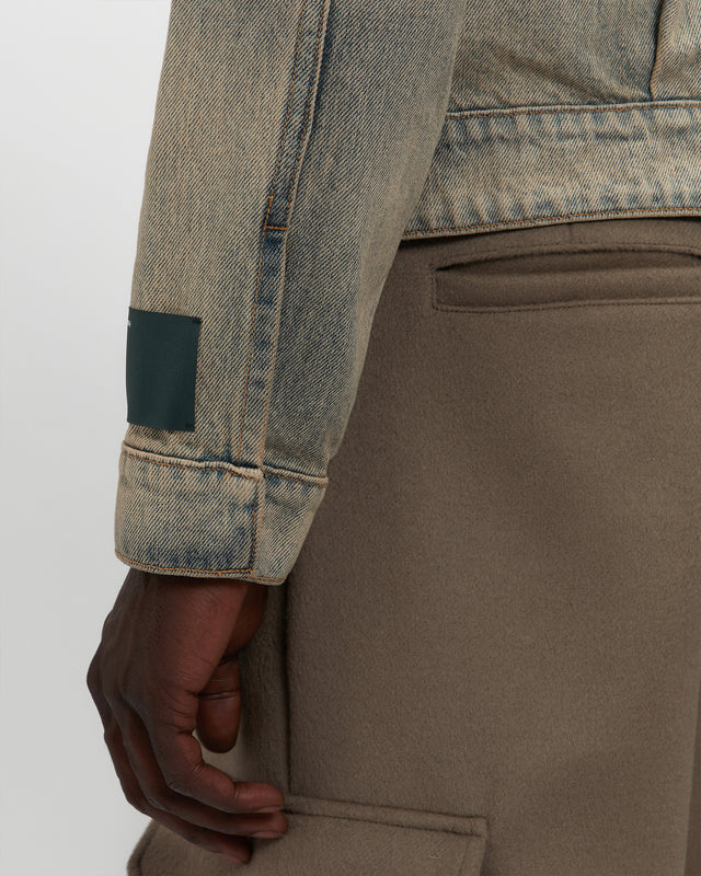 Washed Denim Concealed Button Trucker Jacket