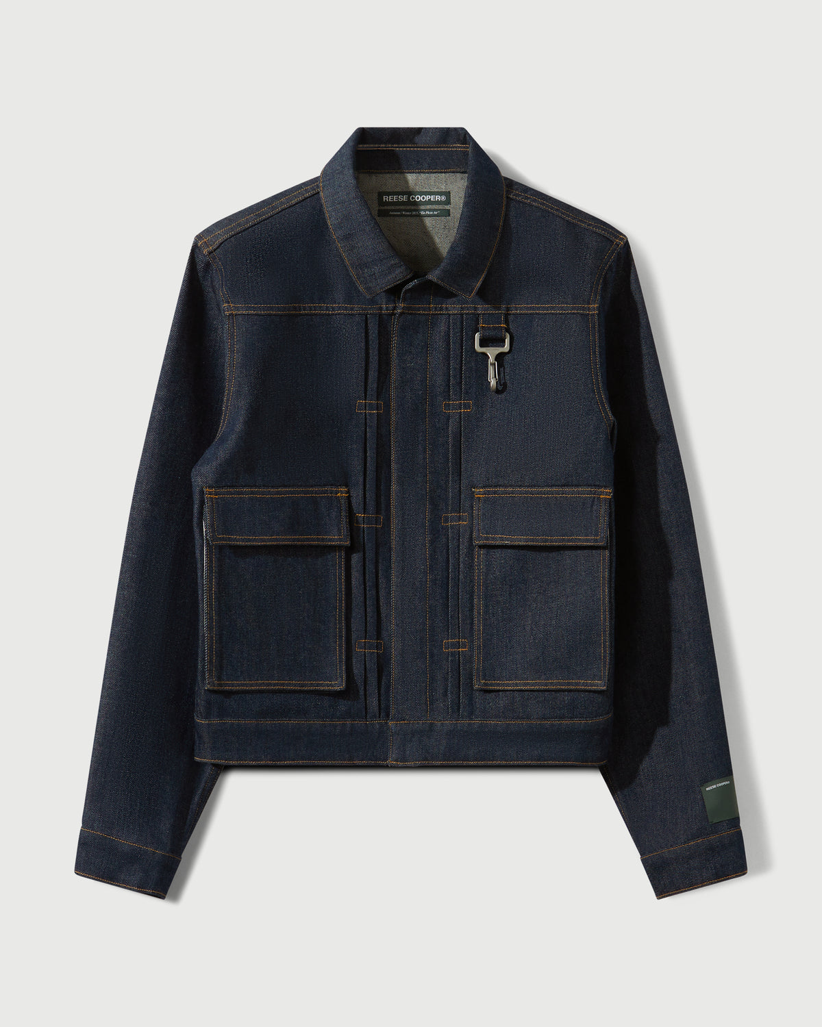 Raw Denim Concealed Button Trucker Jacket