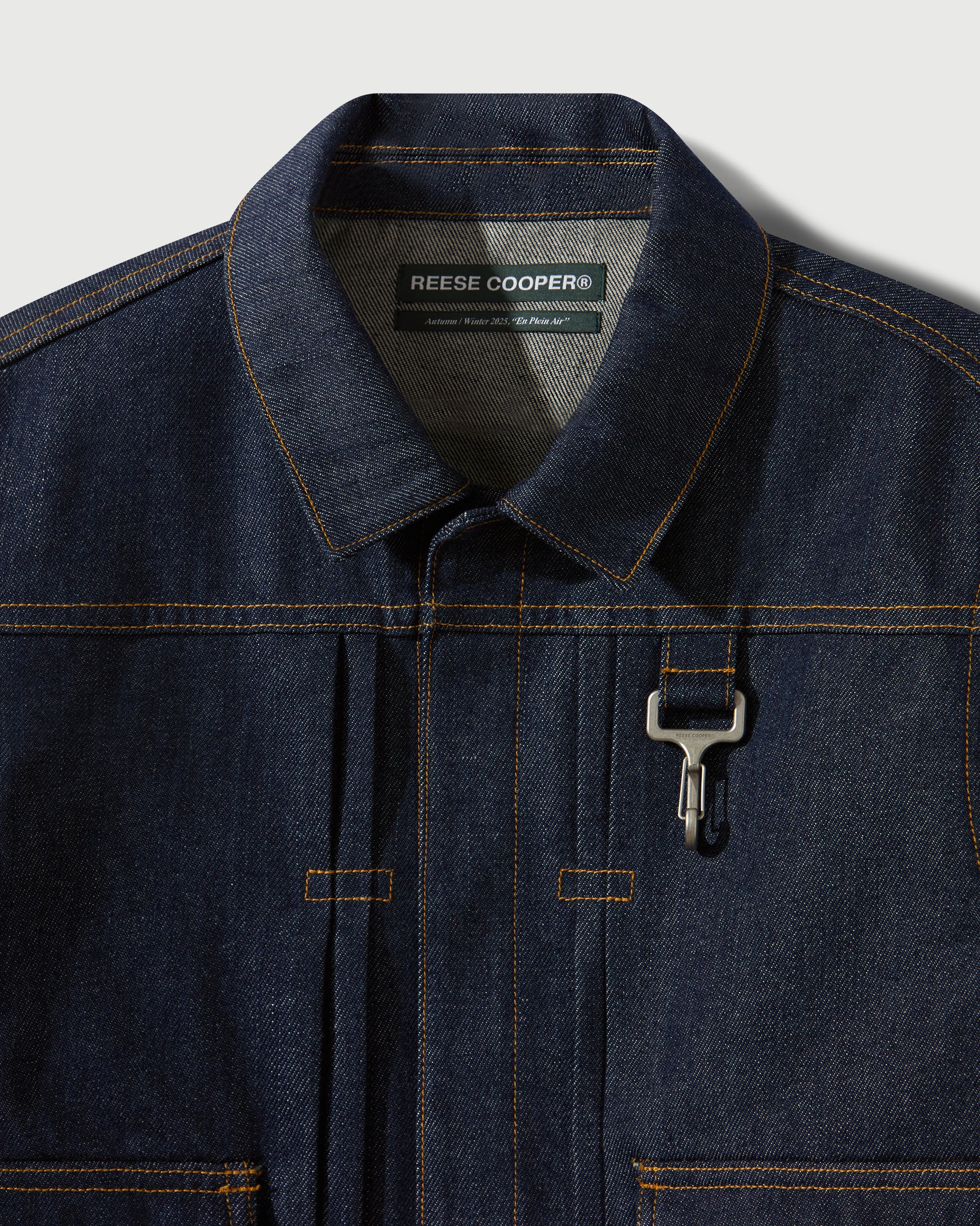 Raw Denim Concealed Button Trucker Jacket