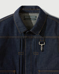 Raw Denim Concealed Button Trucker Jacket