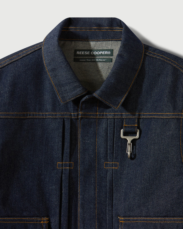 Raw Denim Concealed Button Trucker Jacket