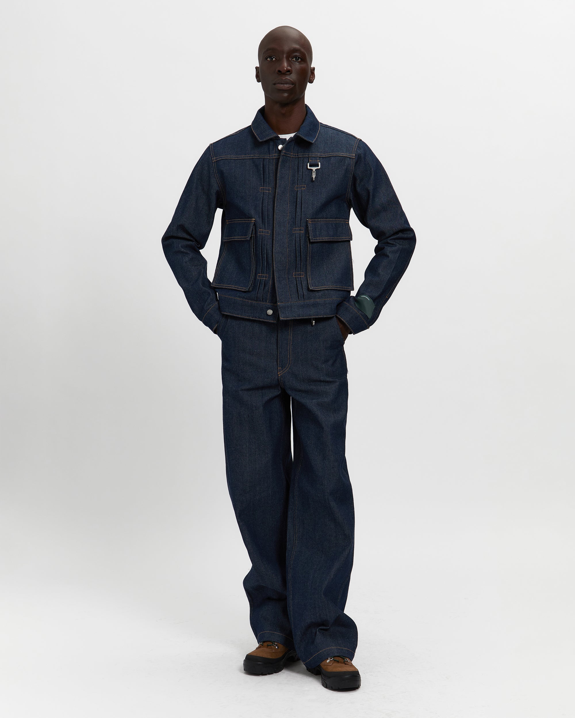 Raw Denim Concealed Button Trucker Jacket