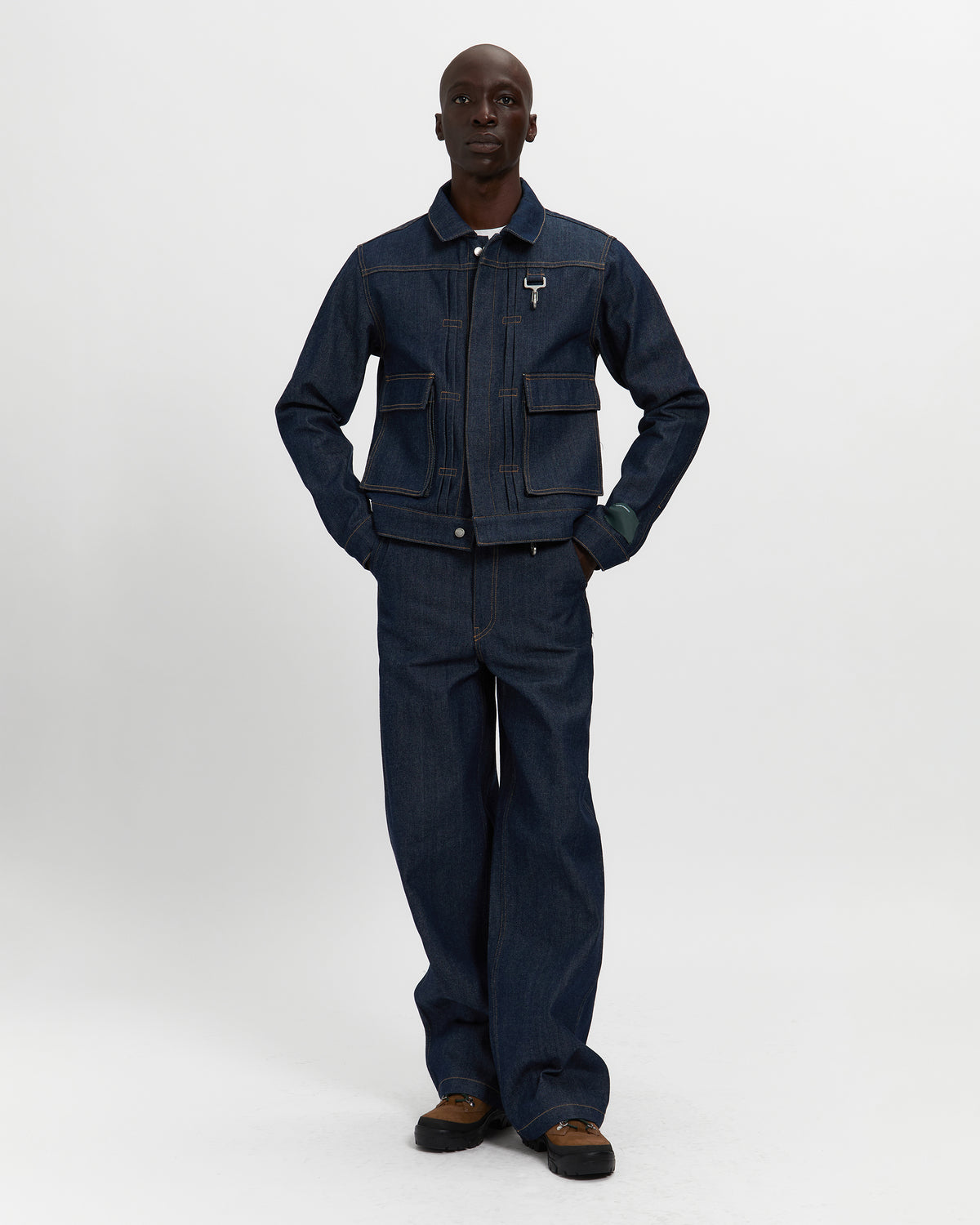 Raw Denim Concealed Button Trucker Jacket