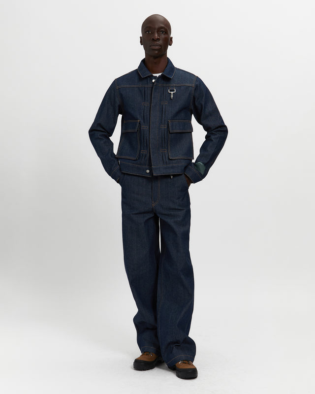 Raw Denim Concealed Button Trucker Jacket