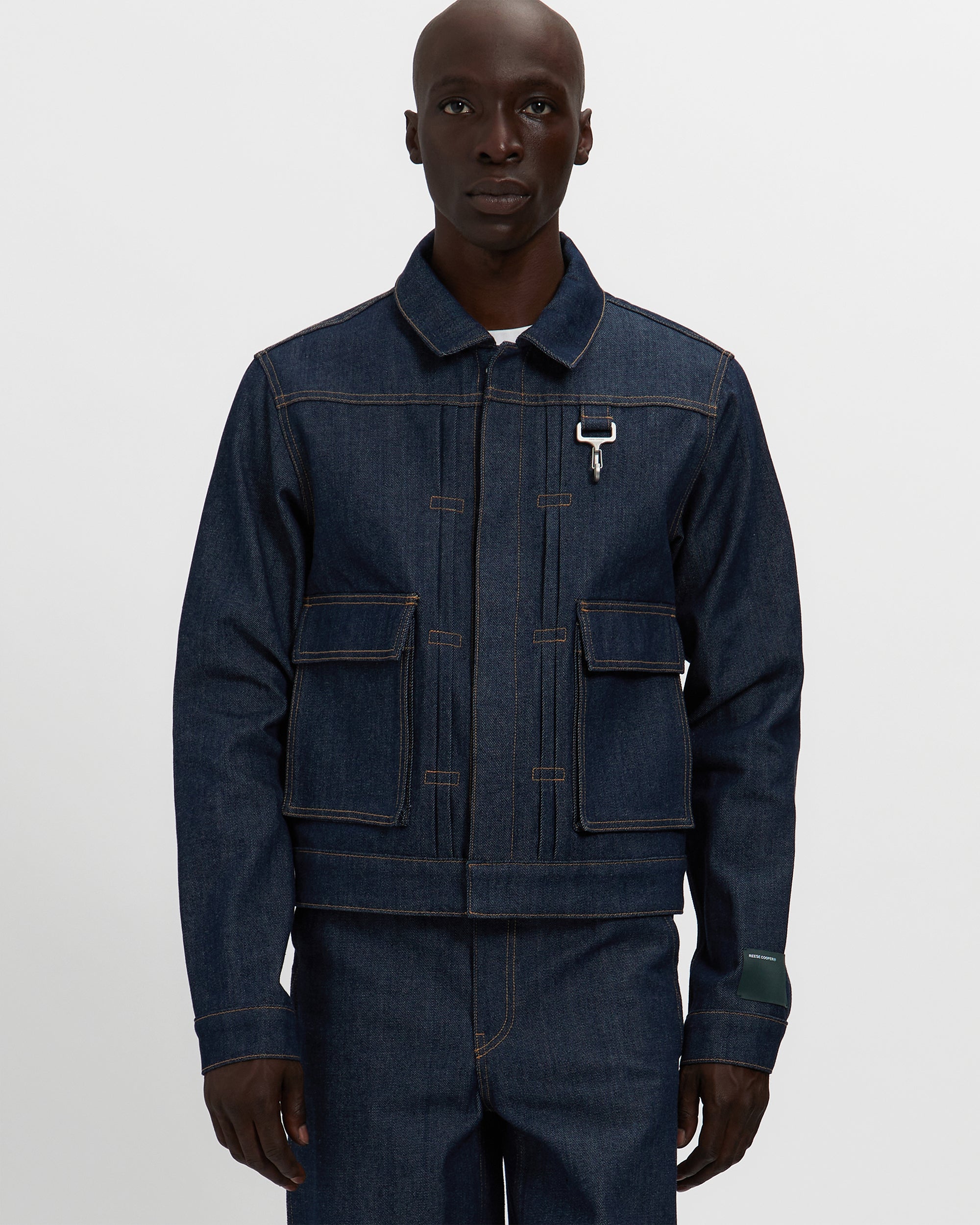 Raw Denim Concealed Button Trucker Jacket