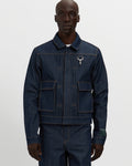 Raw Denim Concealed Button Trucker Jacket
