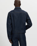 Raw Denim Concealed Button Trucker Jacket