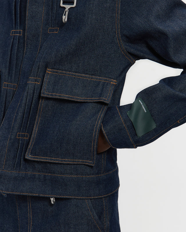 Raw Denim Concealed Button Trucker Jacket