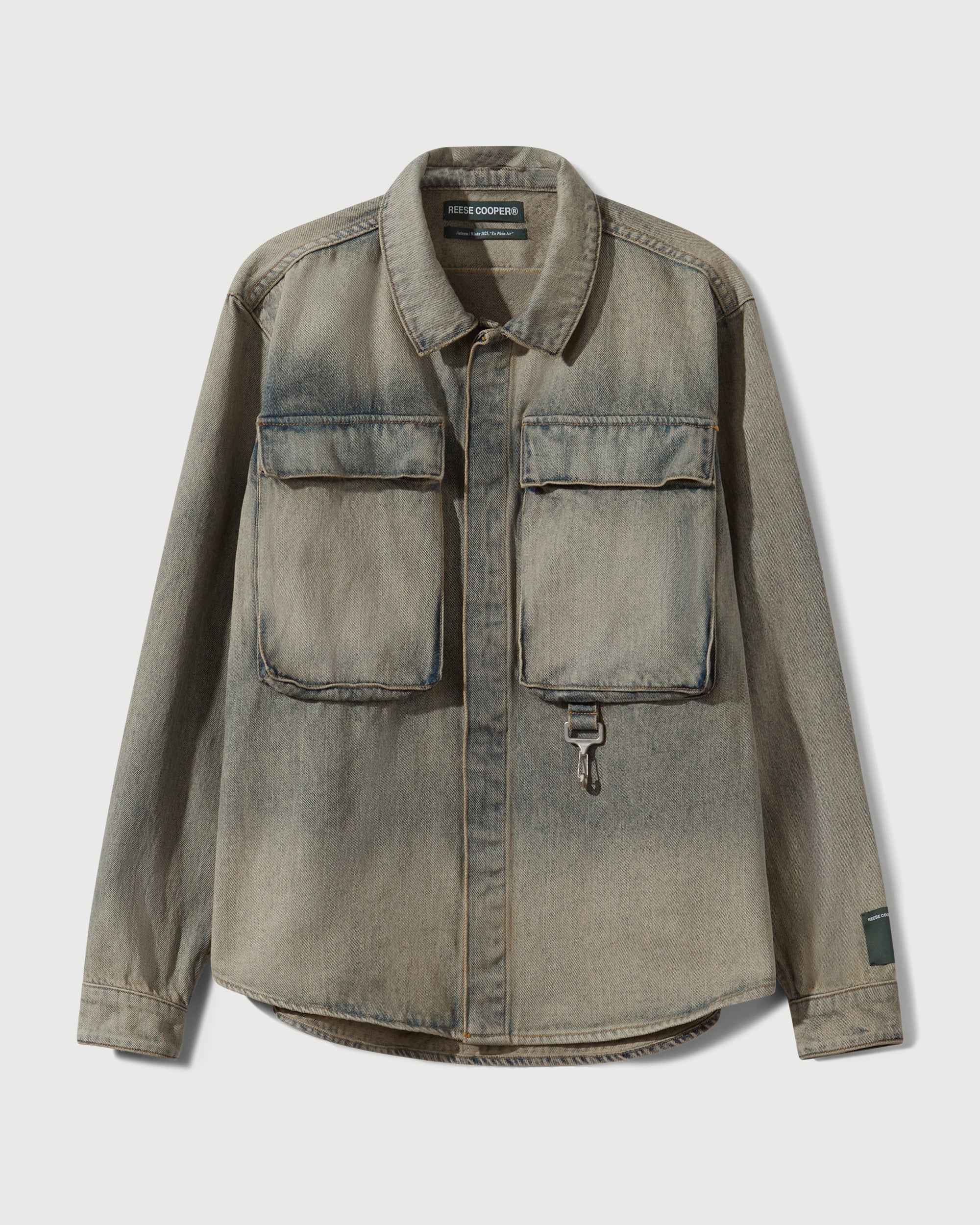 Washed Denim Concealed Button Work Shirt