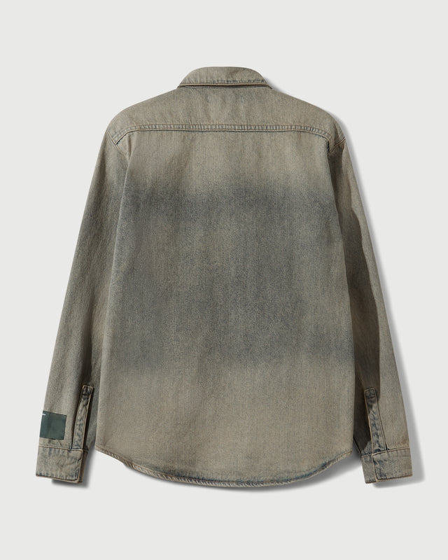 Washed Denim Concealed Button Work Shirt