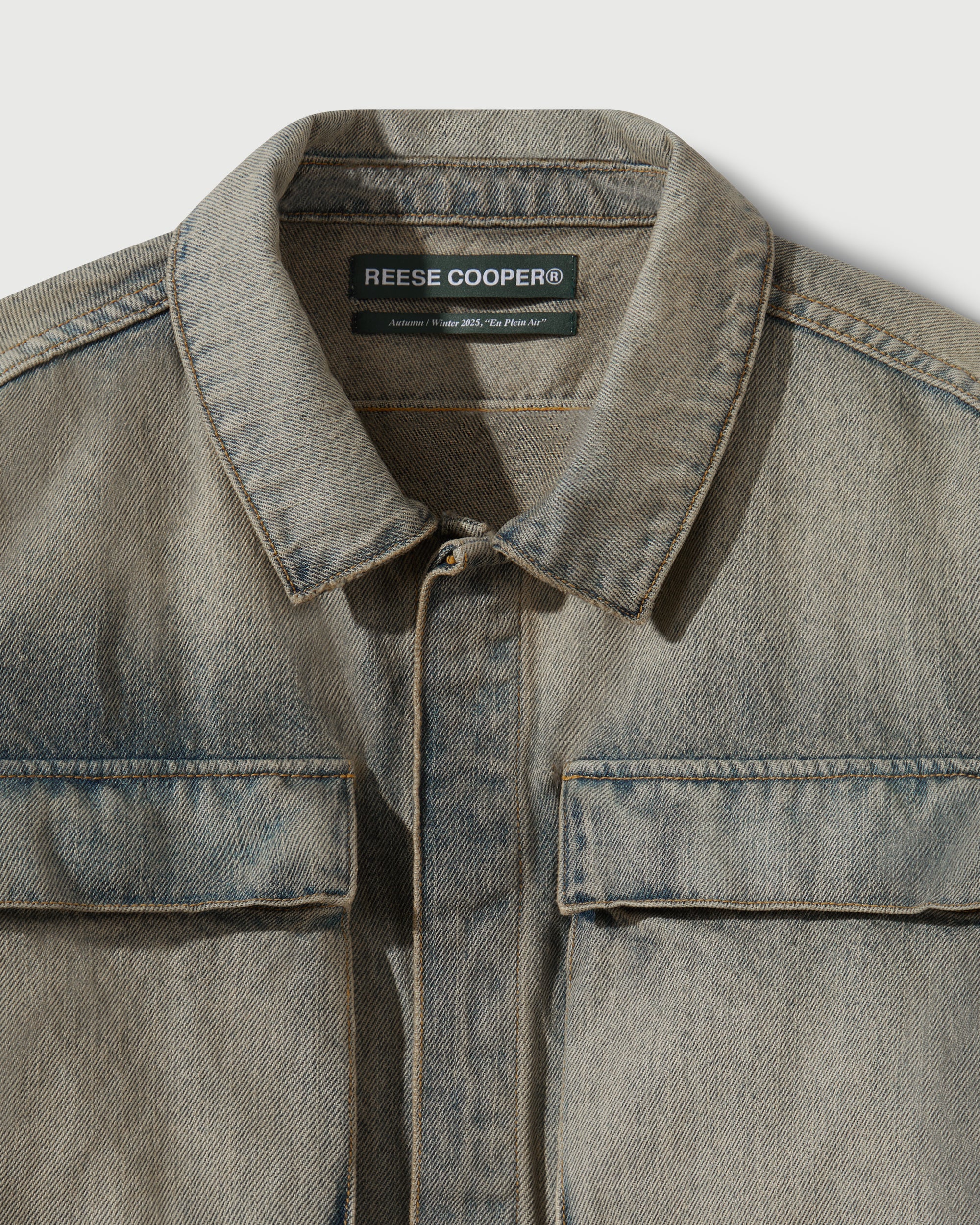 Washed Denim Concealed Button Work Shirt