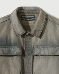 Washed Denim Concealed Button Work Shirt