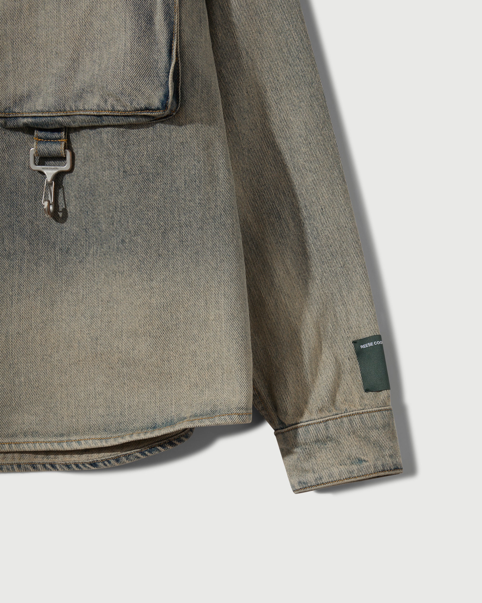 Washed Denim Concealed Button Work Shirt