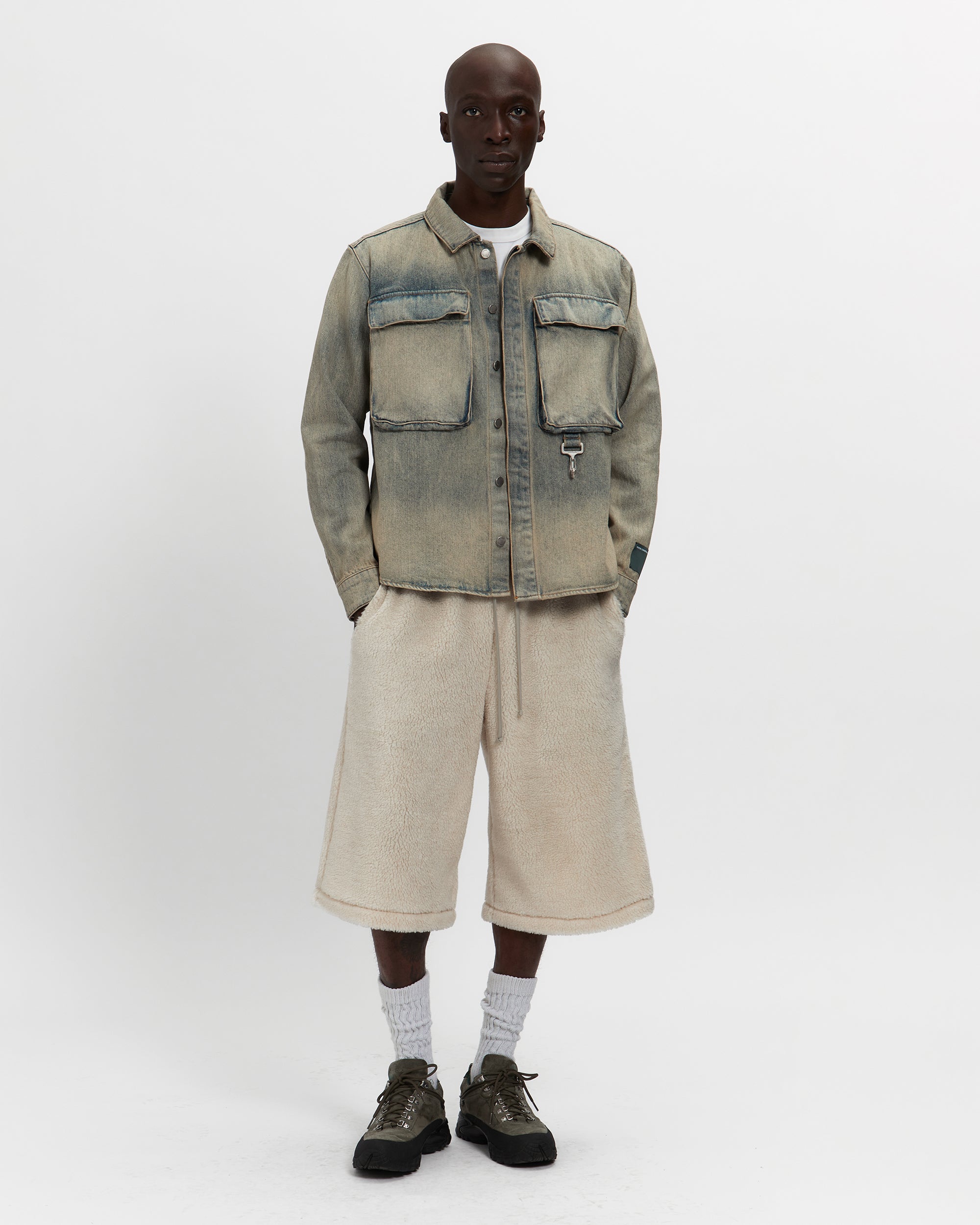 Washed Denim Concealed Button Work Shirt