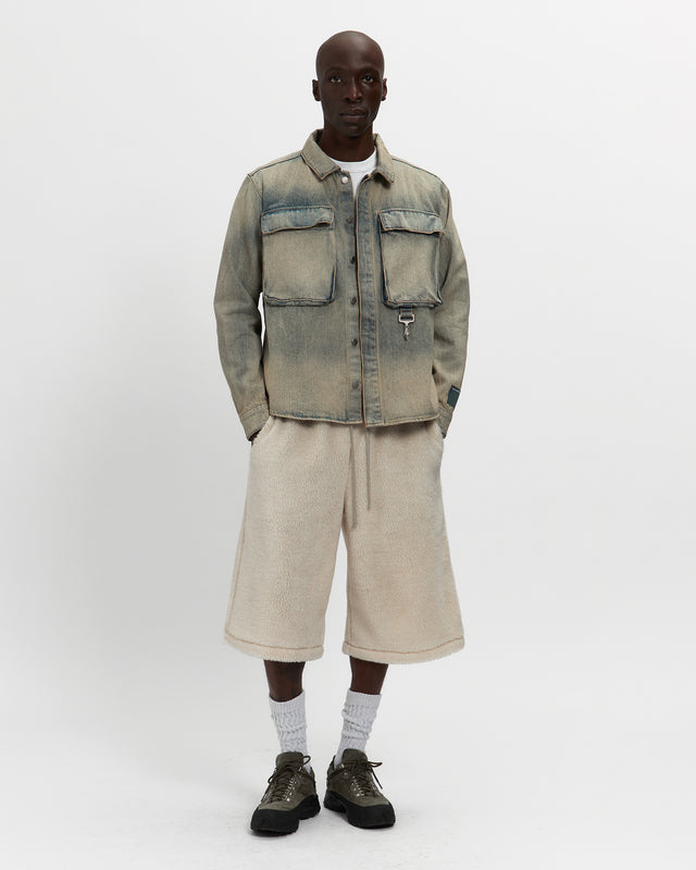 Washed Denim Concealed Button Work Shirt
