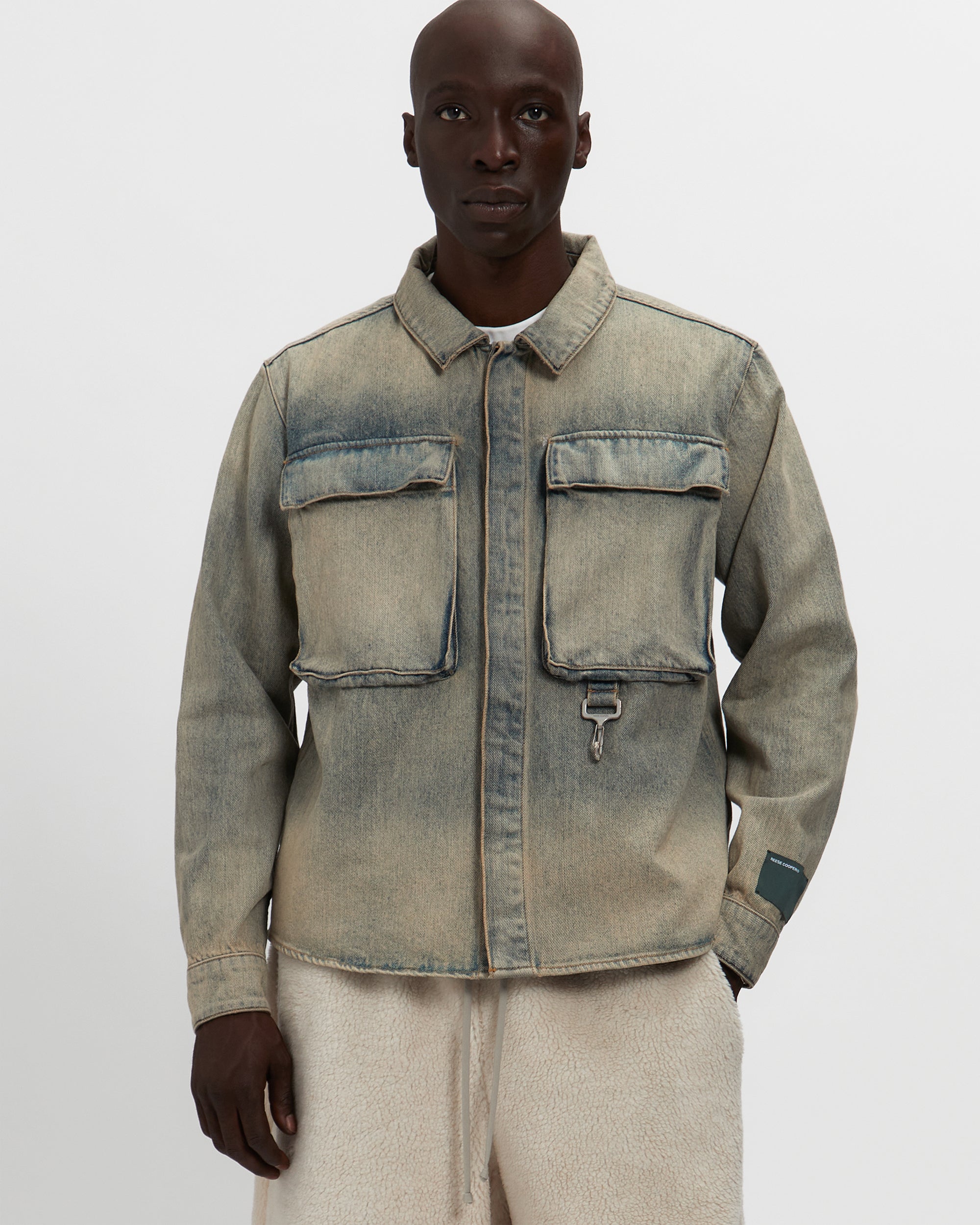 Washed Denim Concealed Button Work Shirt