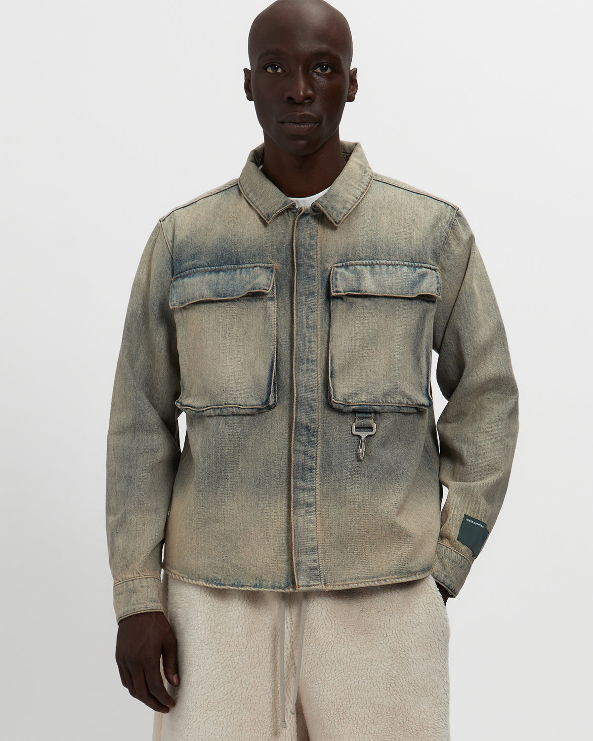 Washed Denim Concealed Button Work Shirt