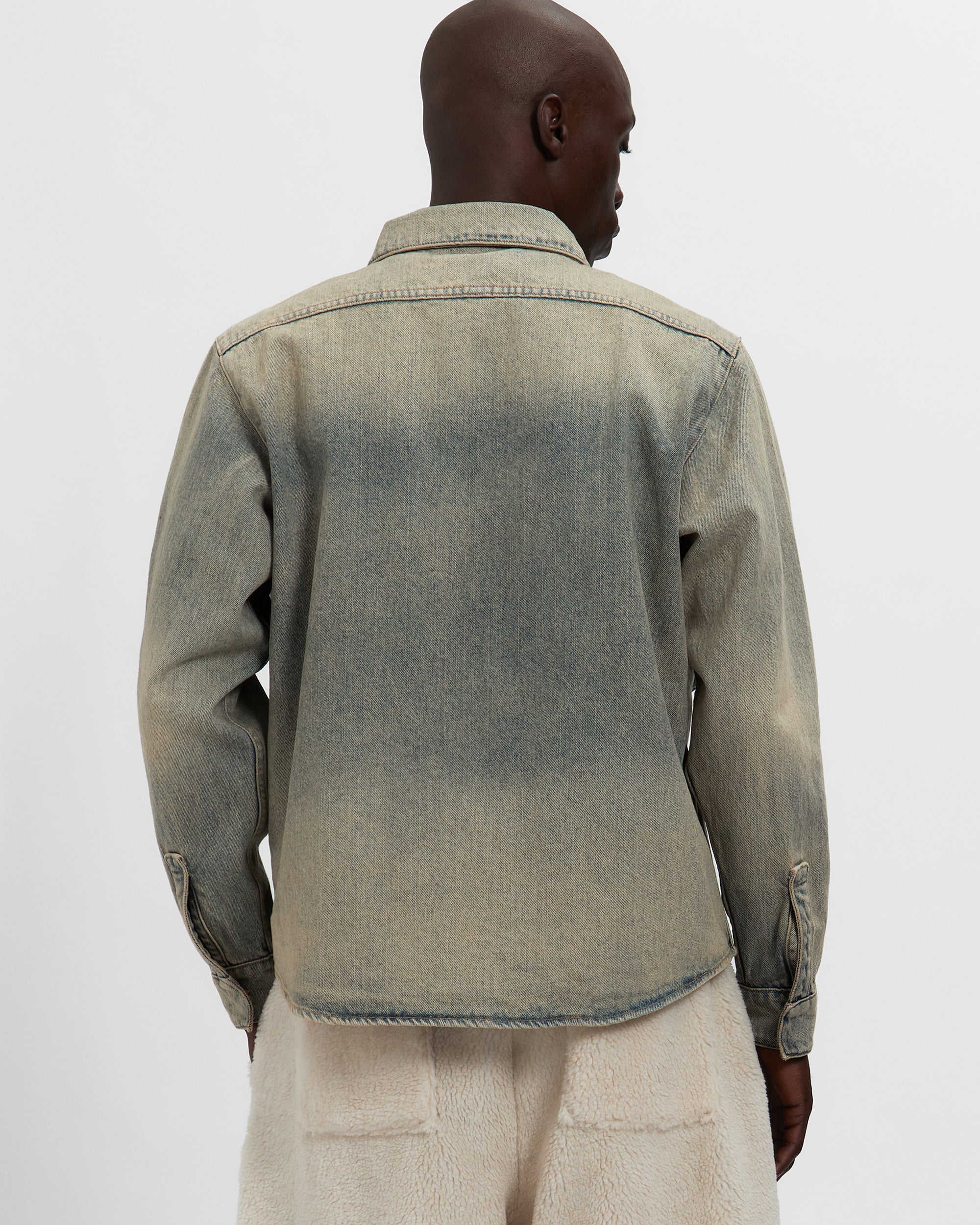Washed Denim Concealed Button Work Shirt