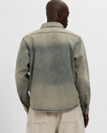 Washed Denim Concealed Button Work Shirt