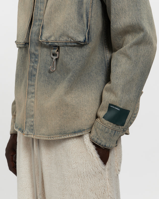 Washed Denim Concealed Button Work Shirt