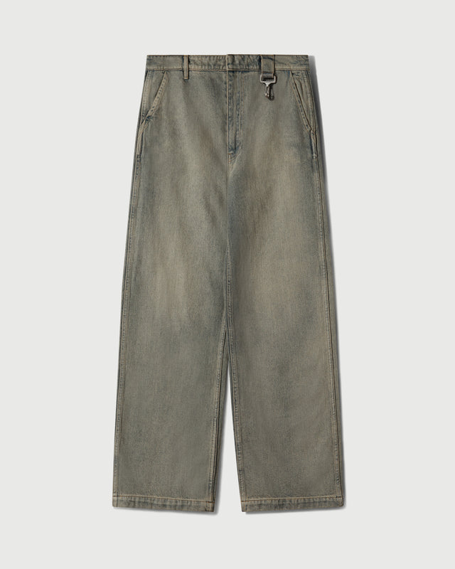 Washed Denim Concealed Button Straight Leg Jean