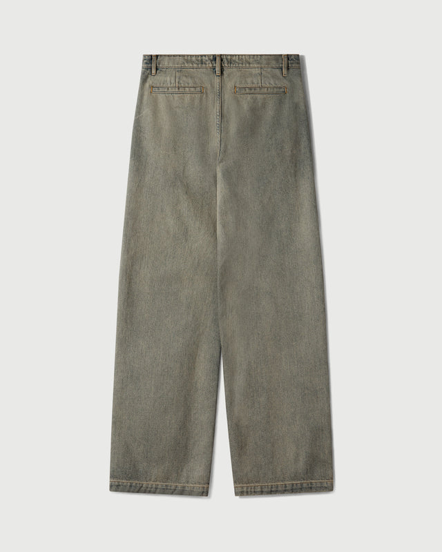 Washed Denim Concealed Button Straight Leg Jean