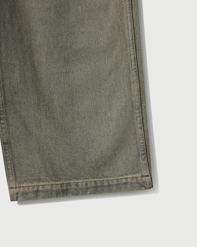 Washed Denim Concealed Button Straight Leg Jean