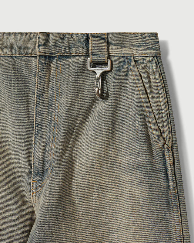 Washed Denim Concealed Button Straight Leg Jean