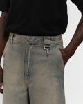 Washed Denim Concealed Button Straight Leg Jean