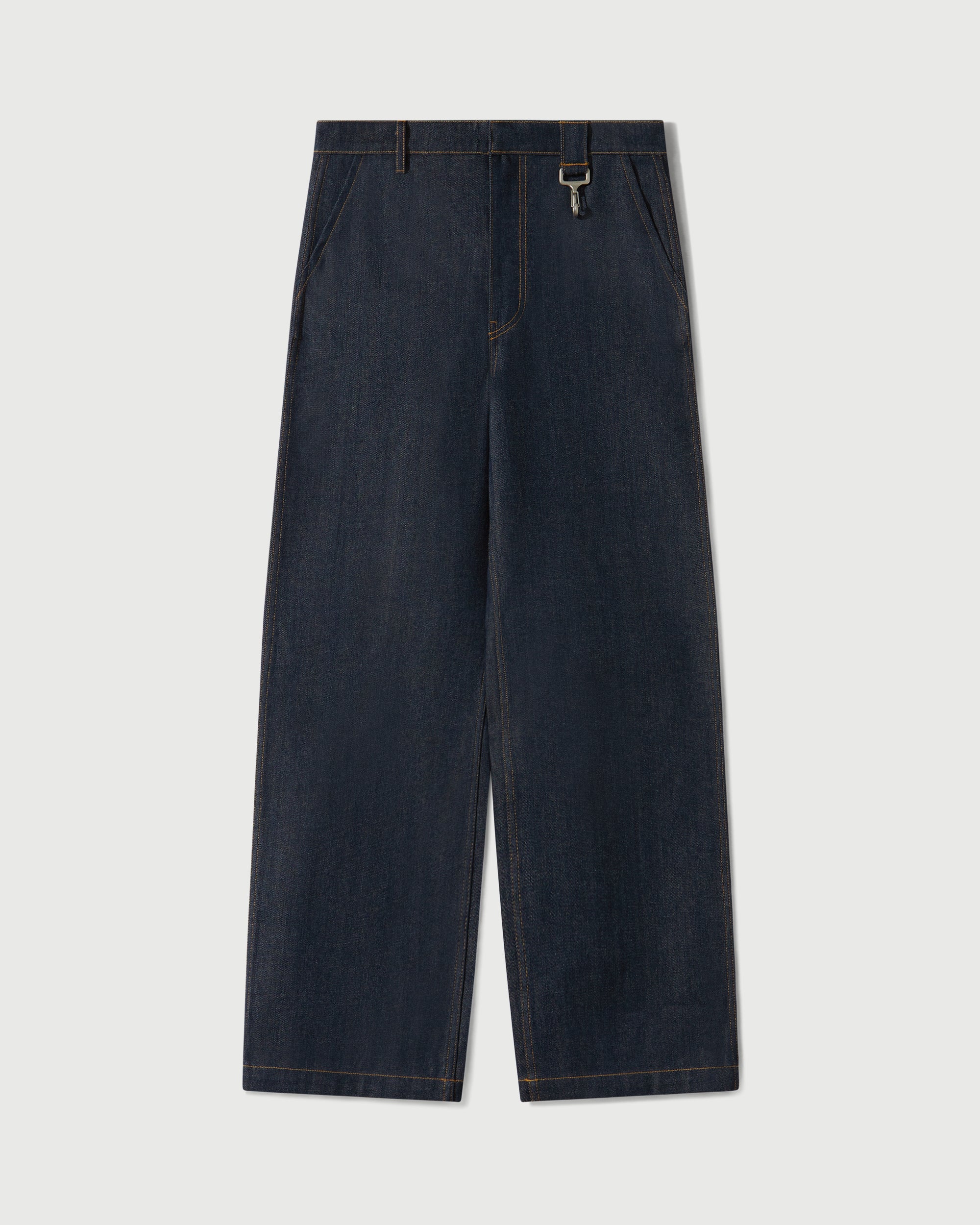 Raw Denim Concealed Button Straight Leg Jean
