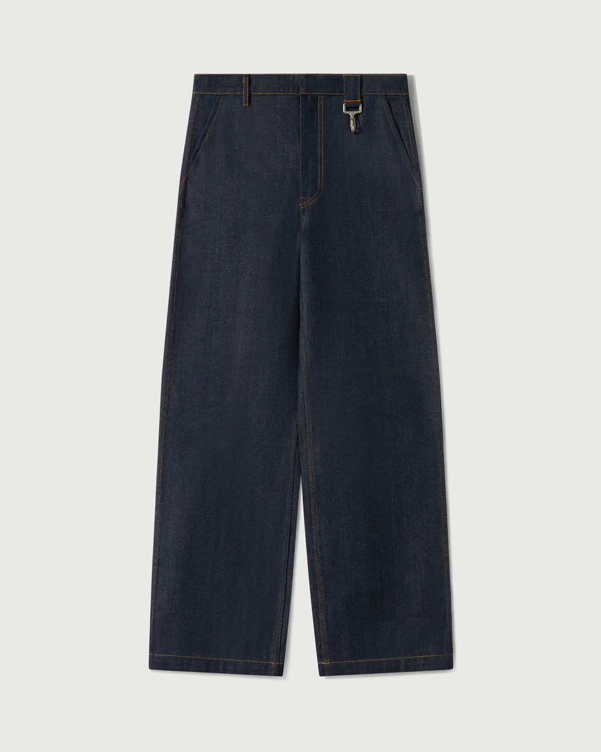 Raw Denim Concealed Button Straight Leg Jean