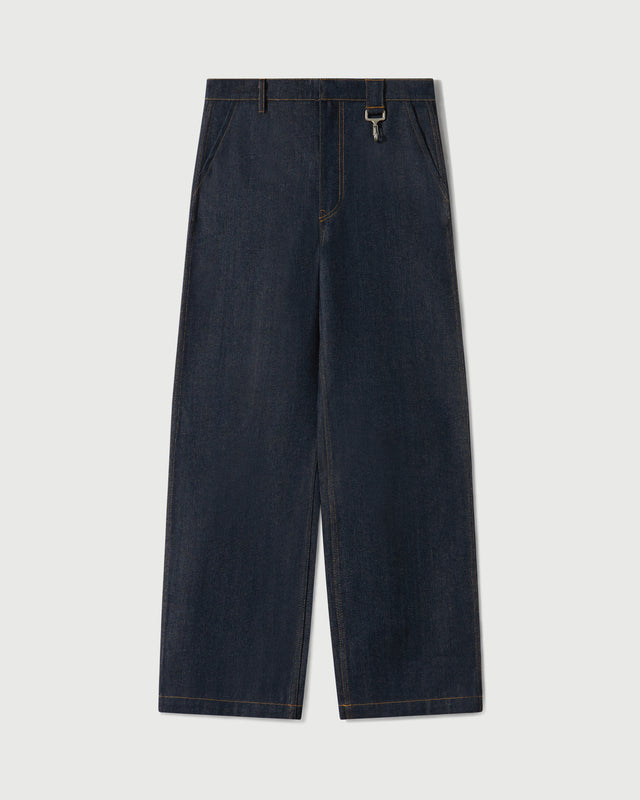 Raw Denim Concealed Button Straight Leg Jean