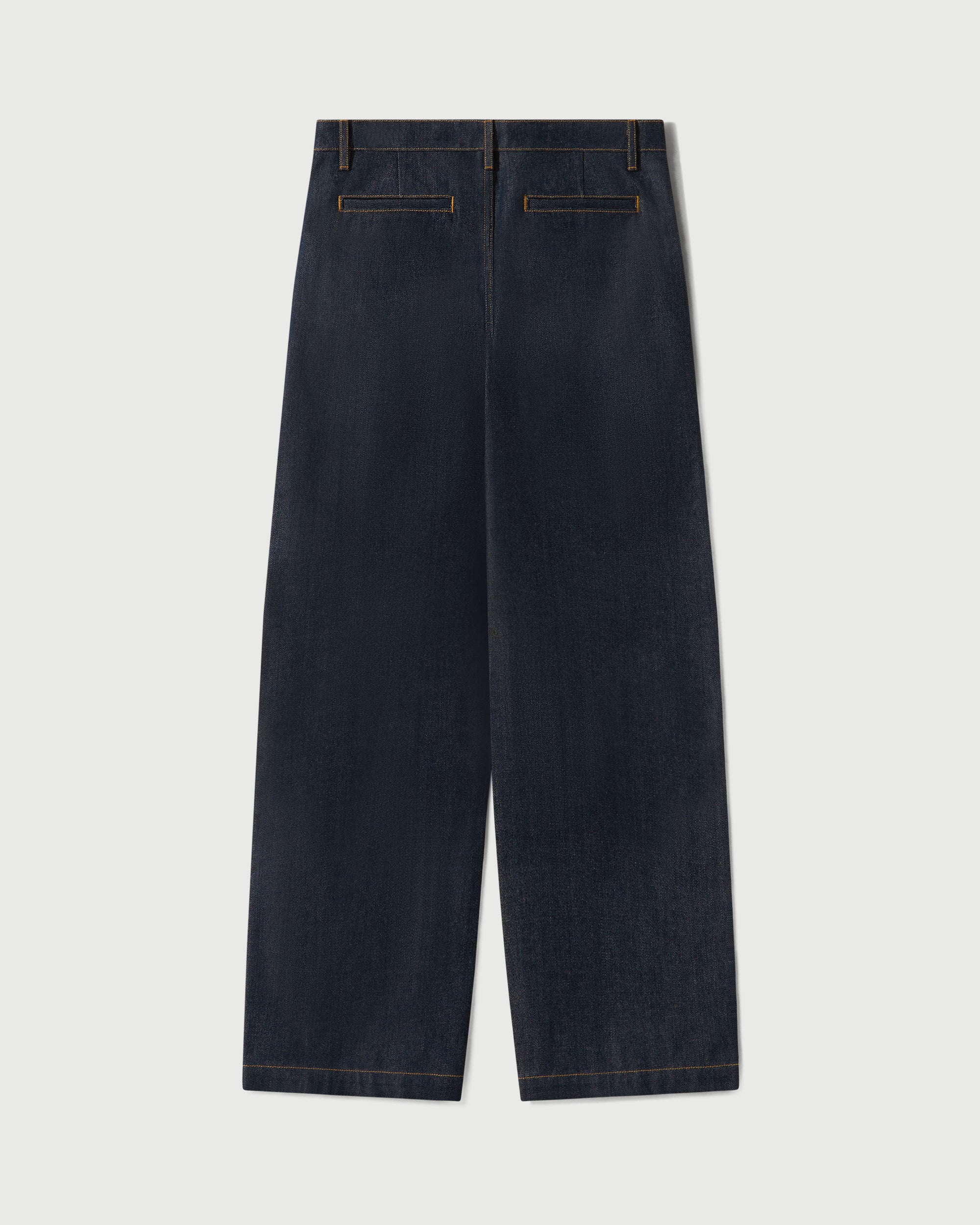 Raw Denim Concealed Button Straight Leg Jean