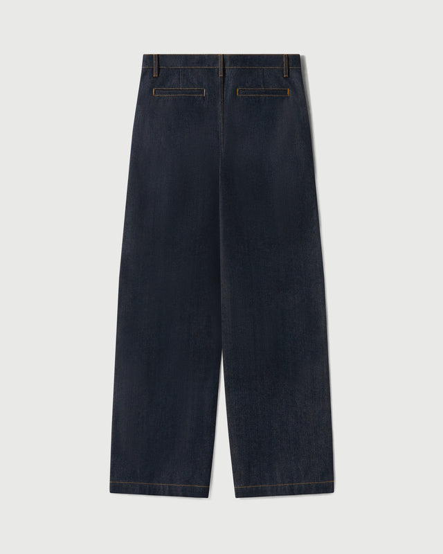 Raw Denim Concealed Button Straight Leg Jean