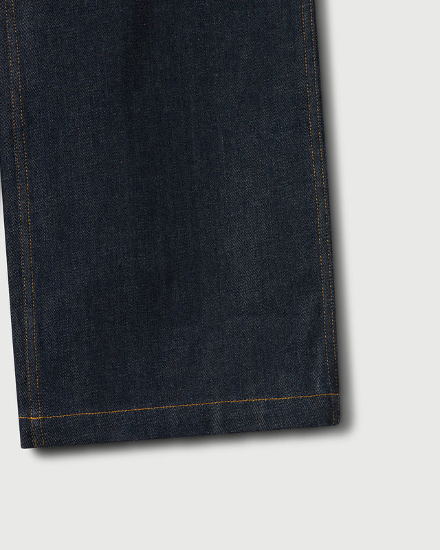 Raw Denim Concealed Button Straight Leg Jean