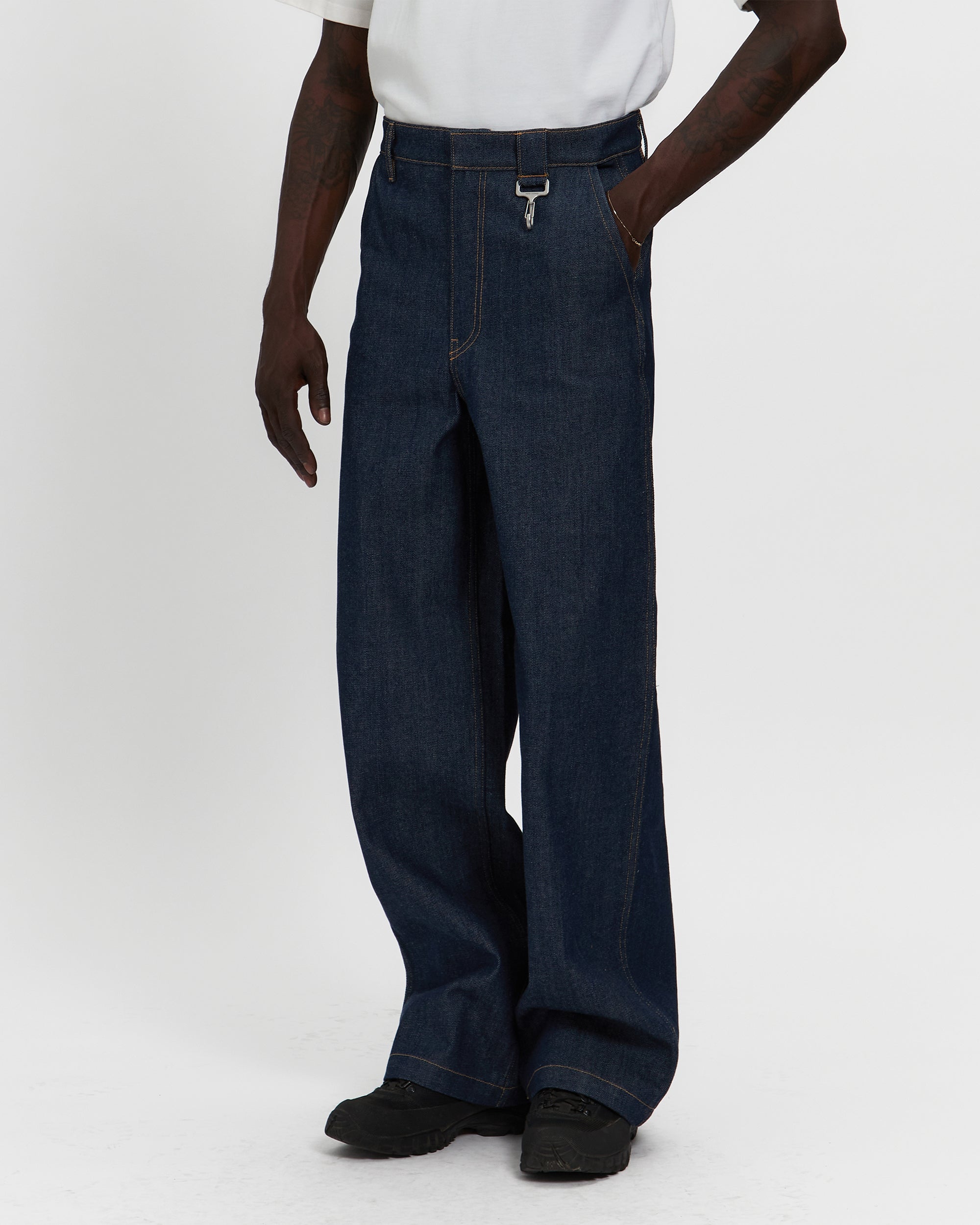 Raw Denim Concealed Button Straight Leg Jean