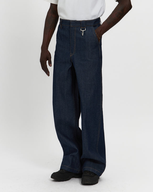 Raw Denim Concealed Button Straight Leg Jean