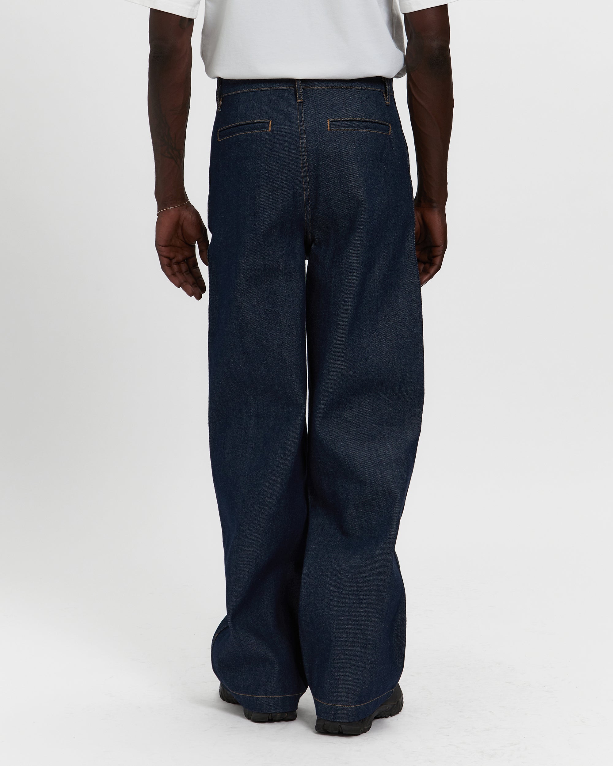 Raw Denim Concealed Button Straight Leg Jean