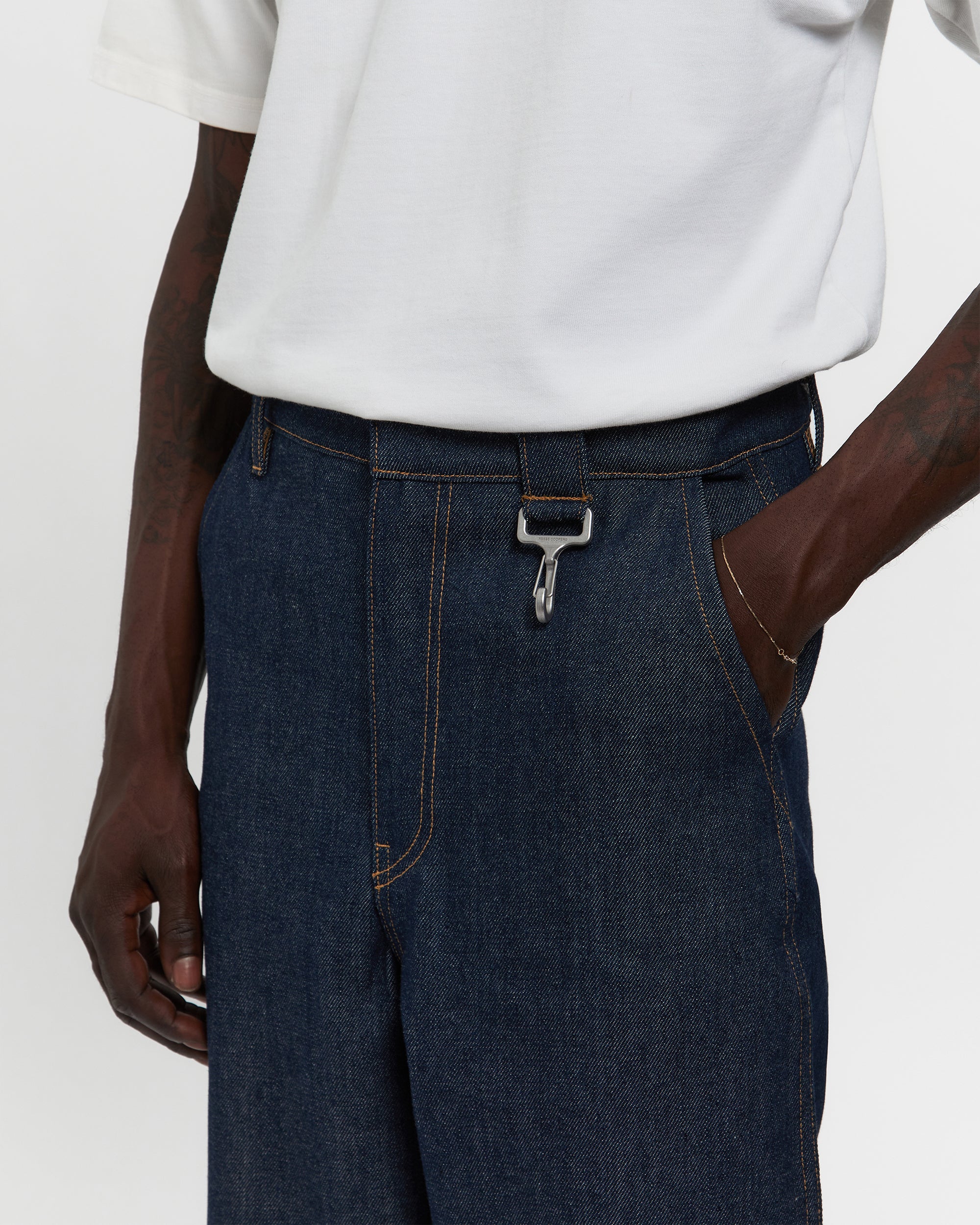 Raw Denim Concealed Button Straight Leg Jean