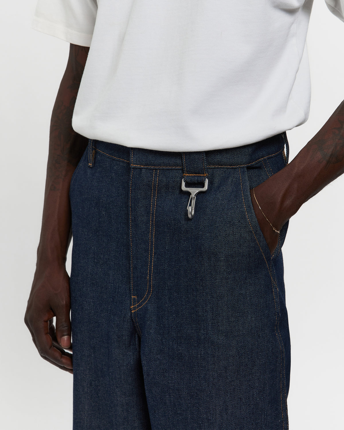 Raw Denim Concealed Button Straight Leg Jean