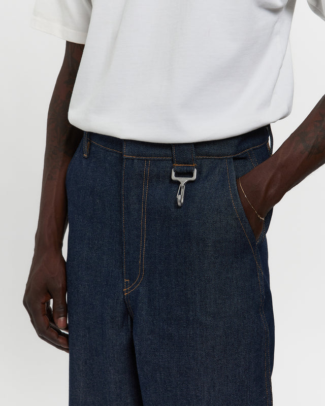 Raw Denim Concealed Button Straight Leg Jean